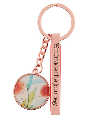 Heartfelt Women's Keychain, Embrace the Journey Floral Orange Blossoms, Rose Gold Metal