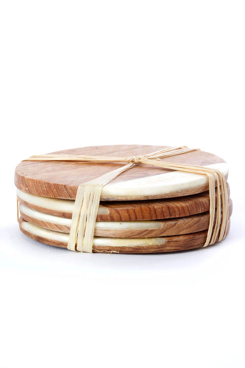 Kenyan Wild Olive Wood Coasters with White Bone Inlay