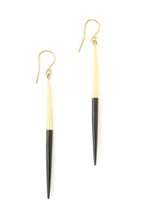 Kenyan Brass and Dark Cow Horn Javelin Earrings