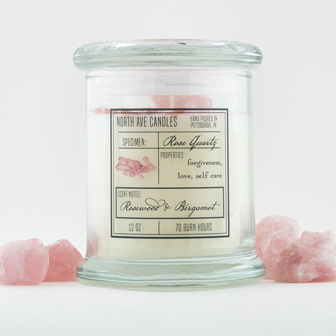 North Ave Candle: Rose Quartz, Rosewood + Bergamot