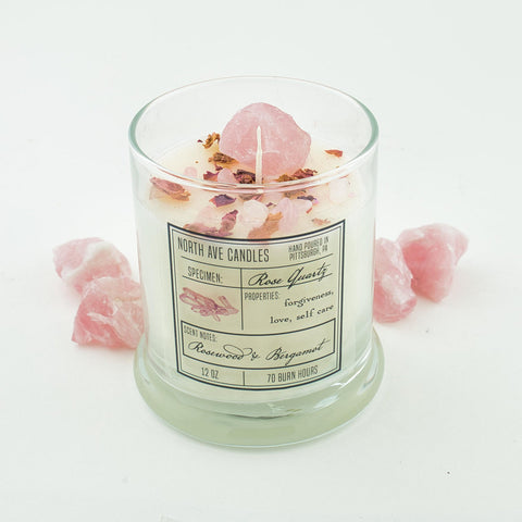 North Ave Candle: Rose Quartz, Rosewood + Bergamot